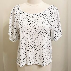 Loft White Black Polka Dot Balloon Puff Sleeve Boatneck Business Casual Top SZ S